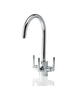 Three way filtered water tap installed in a modern kitchen